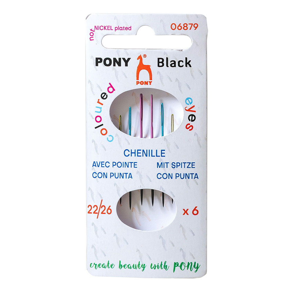 Pony Black Chenille naalden gekleurd oog nr.22-26 - 5x6st